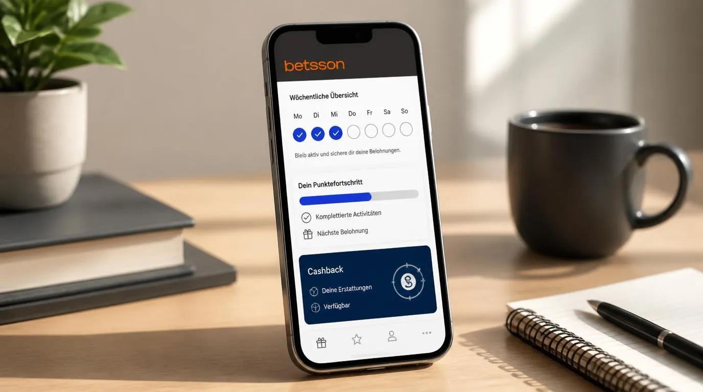 Smartphone mit Wochenkalender und Fortschrittsanzeige für Casino-Belohnungen